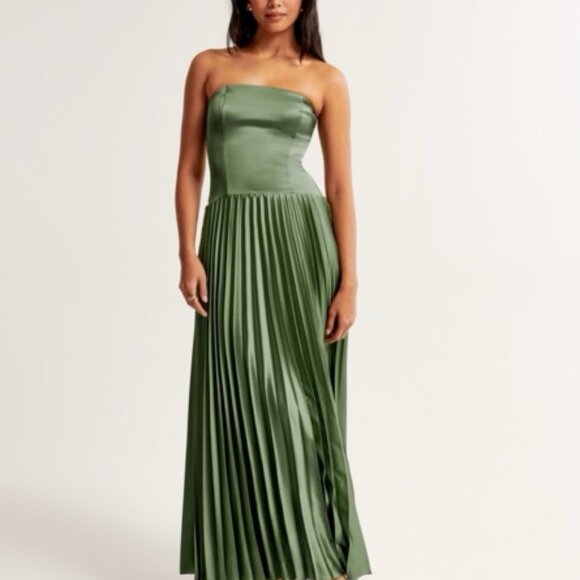 The A&F Giselle Strapless Drop-Waist Gown Green / Abercrombie - Picture 1 of 3